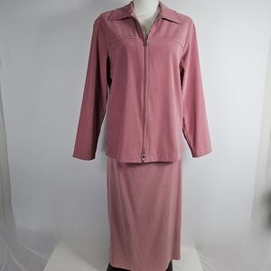 80s 90s Vintage Notations Dusty Rose Mauve Pink Pantsuit Size Medium Faux Suede